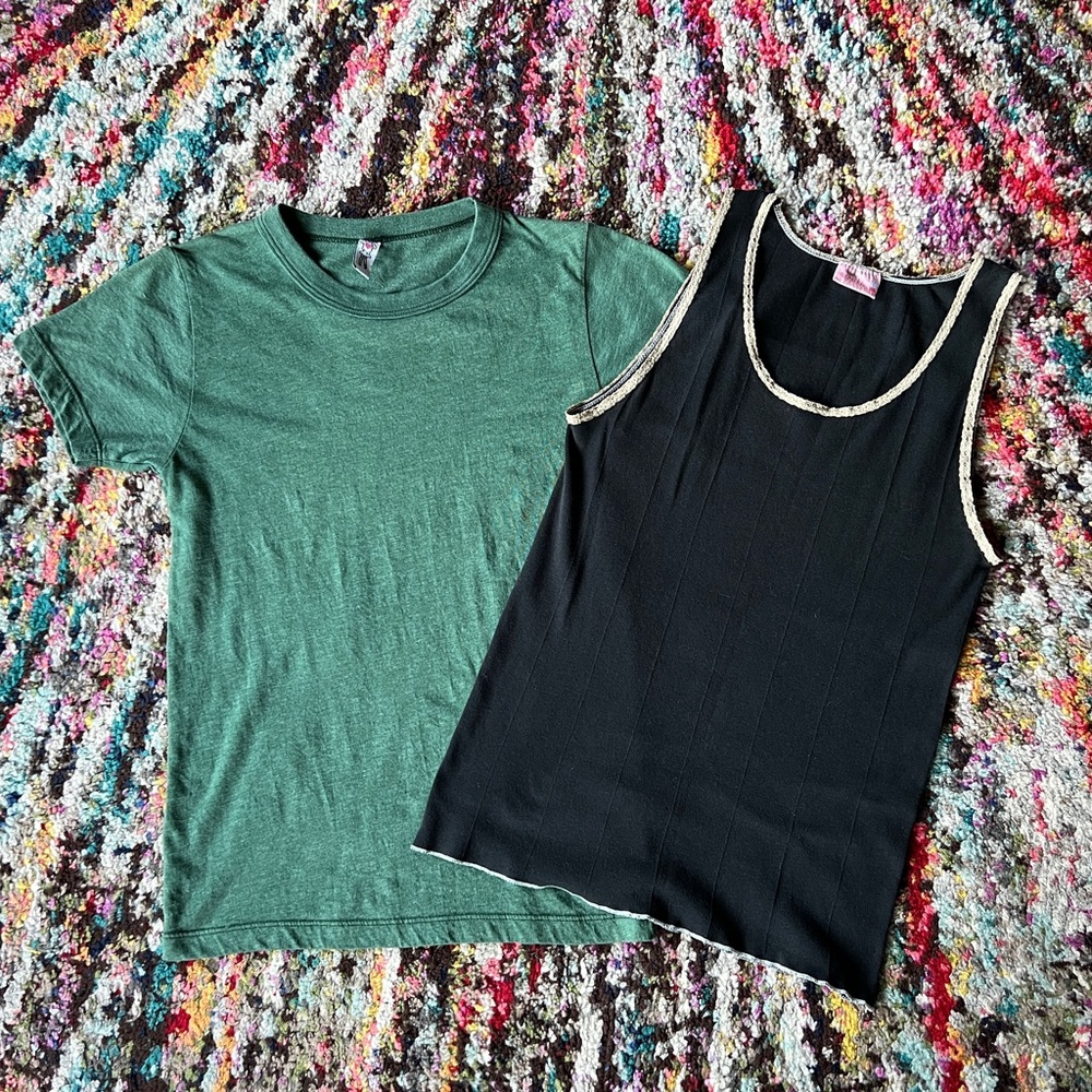 Y2K shirts from Urban Outfitters - Tank is Sparkle and T-Shirt is Charlotte